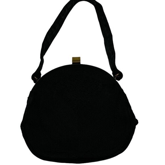 Vintage Textured Rayon 40's-50's Handbag With Gold/Brass Hardware - Picture 2 of 13